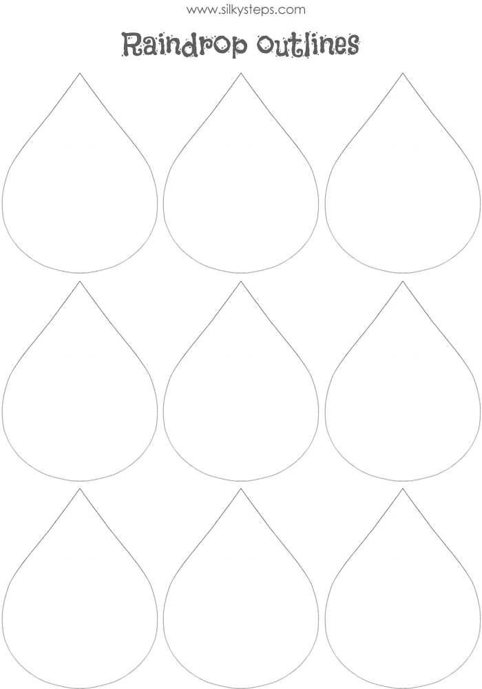 Tear shaped raindrops outline printable - nine templates
