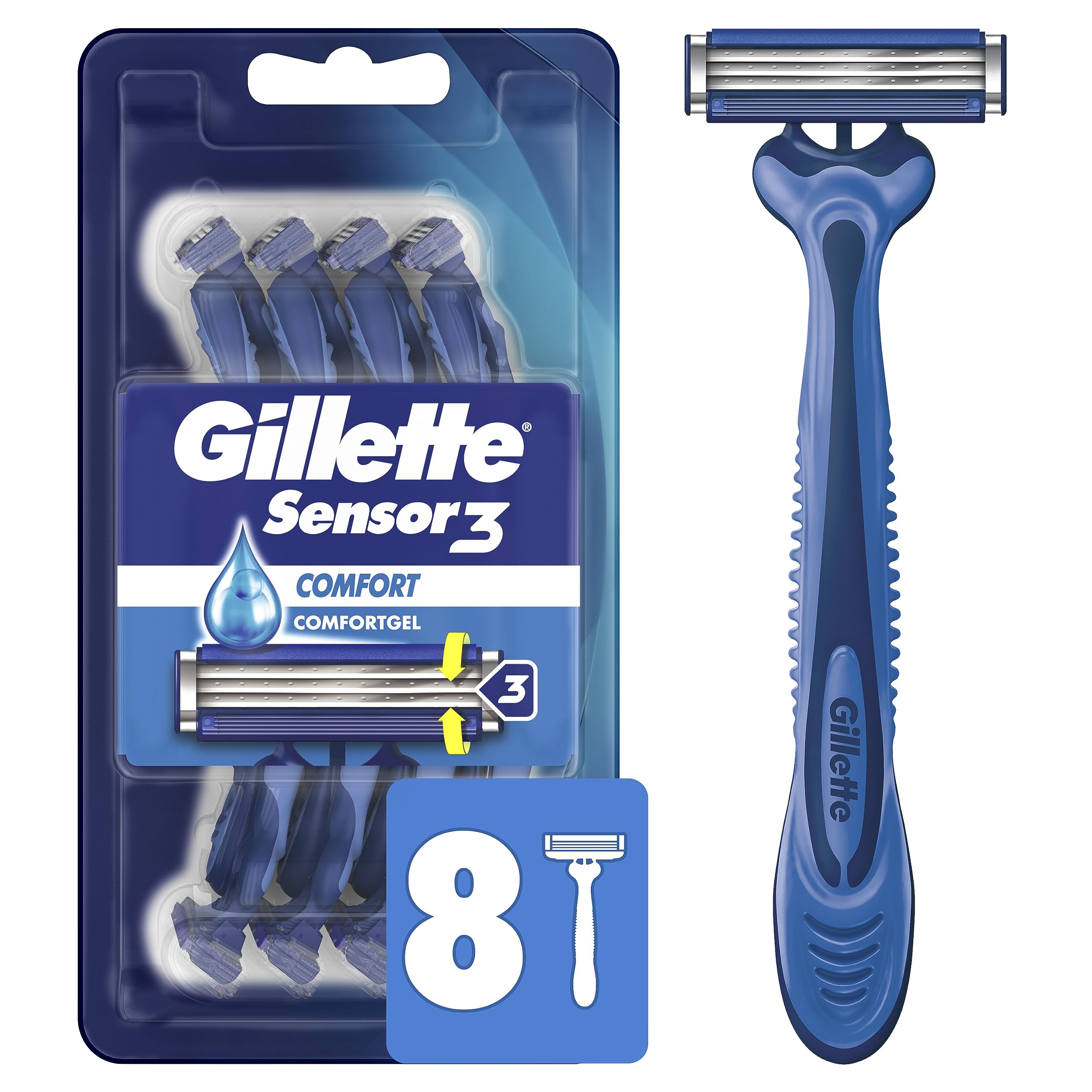 Amazon.com: Gillette Sensor3 Comfort Disposable Razors for Men, 8 ...