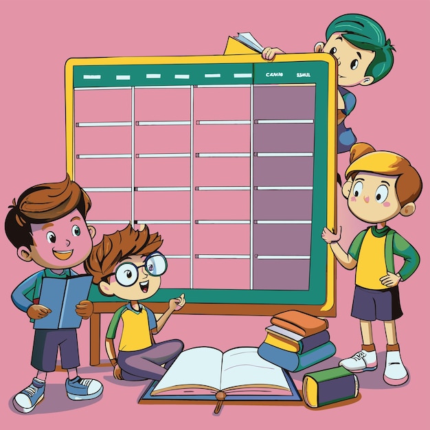 A poster with children reading a book with a calendar that says ...