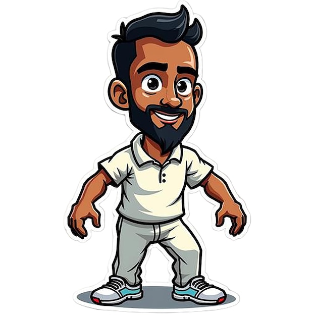 A cartoon drawing of a man with a beard and a white shirt that ...