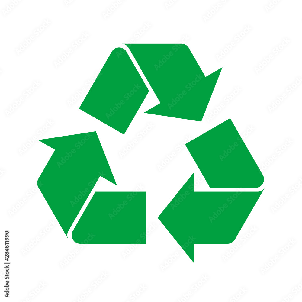 Simple green recycle icon on white background. Sign or symbol for ...