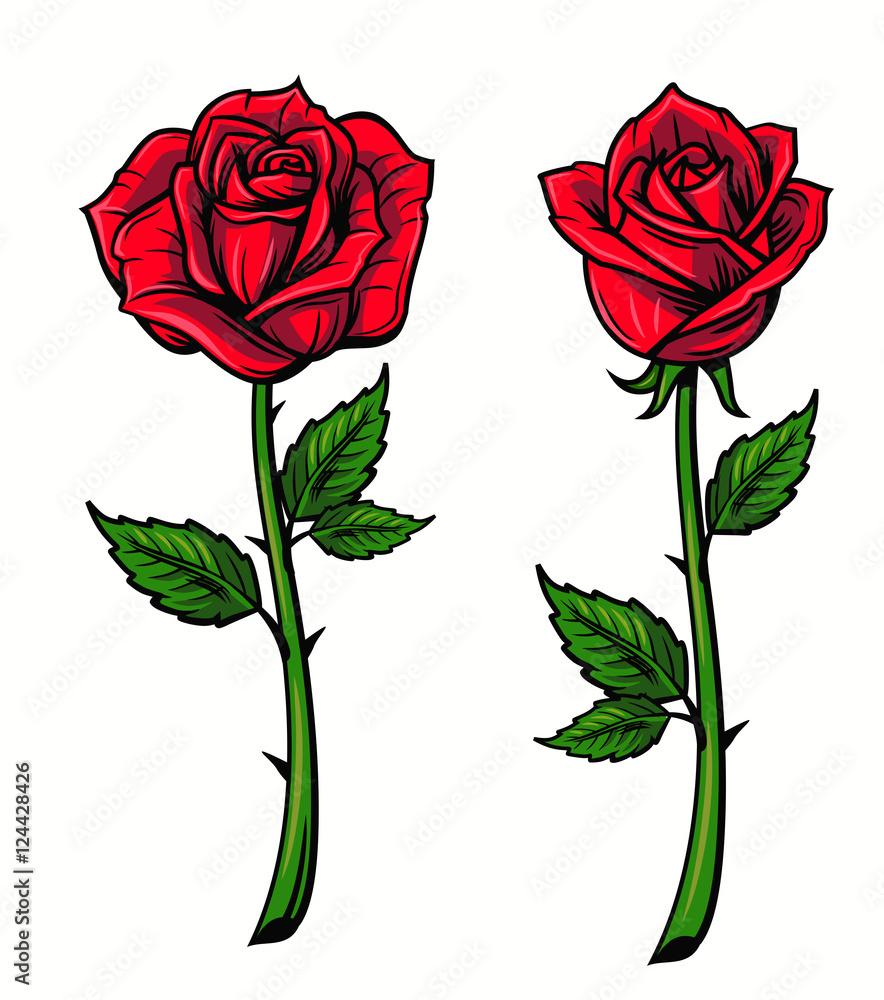 Stock-Vektorgrafik „Red rose cartoon“ | Adobe Stock