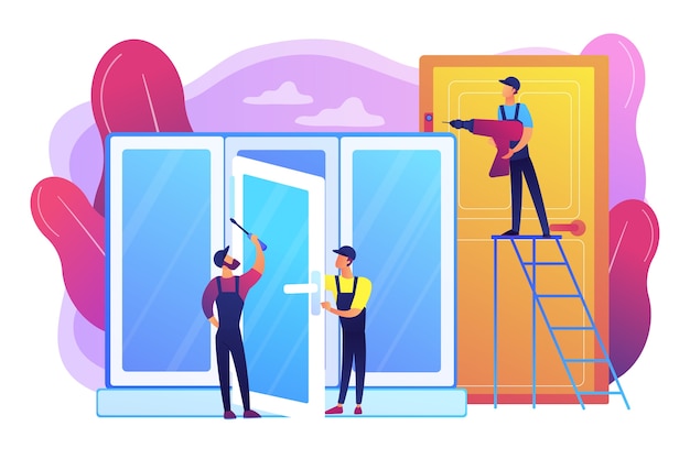 Free Vector | Windows installment and repair. Windows and doors ...