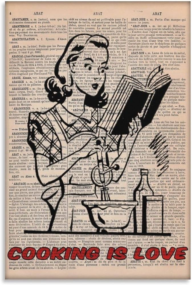 Cooking Is Love Pin Up Retro Apron Mom Cute Kitchen Cooking Vintage  Original Dictionary Page Print Canvas Wall Art Pictures Poster Trendy Teen  Girl ...