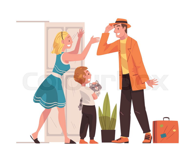 Happy Man Character Coming Back and Returning Home Standing ...