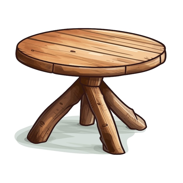 Hand drawn A wooden round table cartoon vector illustration ...