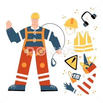Industrial Worker in safety harness with safety equipment clipart ...