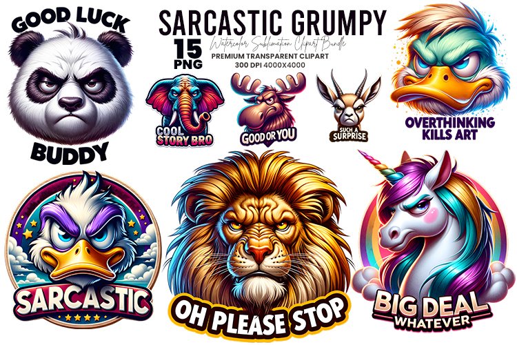 Sarcastic Grumpy Sublimation Clipart PNG Craft Bundle