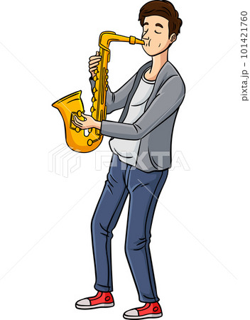 Saxophonist Cartoon Colored Clipart Illustration - Stock ...