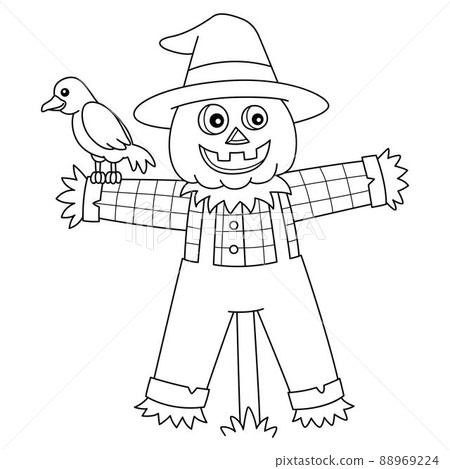 Scarecrow Halloween Coloring Page Isolated - Stock Illustration ...