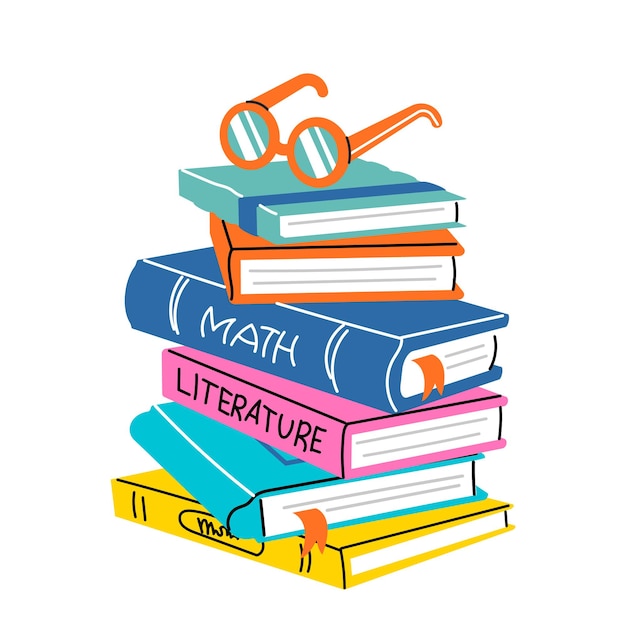 Premium Vector | Stack of books. Pile of school textbooks. Hand ...