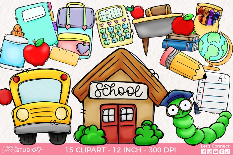 School Clipart Graphics - School PNG Bundle