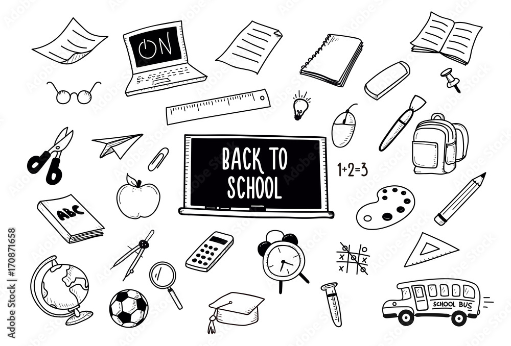 Back to School doodles. Vector hand drawn icons - school and ...