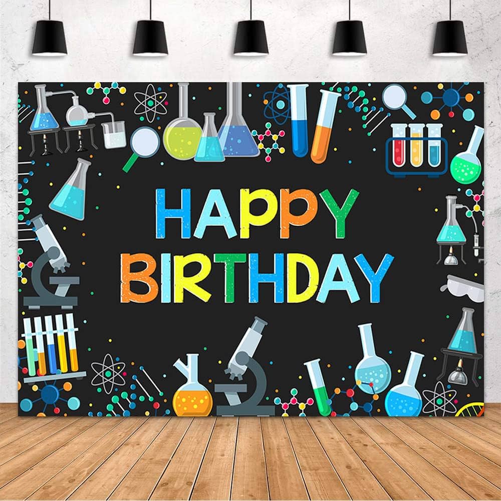 AIBIIN Science Birthday Party Background Chemical Science Happy Birthday  Background Fun Scientist Kids Boys Girls Physical and Chemical Experiments  ...