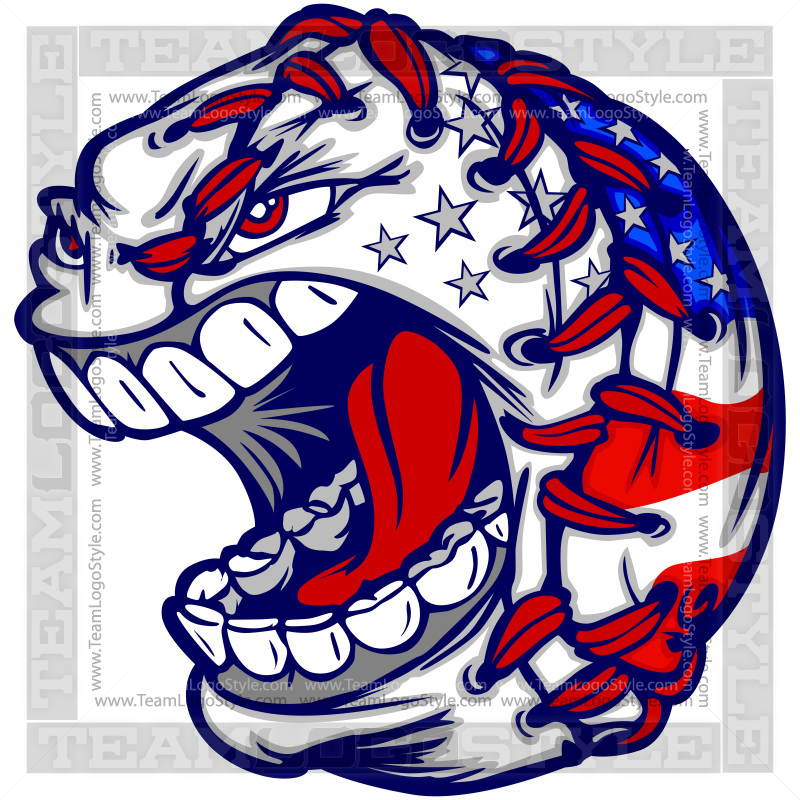 July Fourth Baseball - Cartoon Face Image Vector Format | EPS and JPG