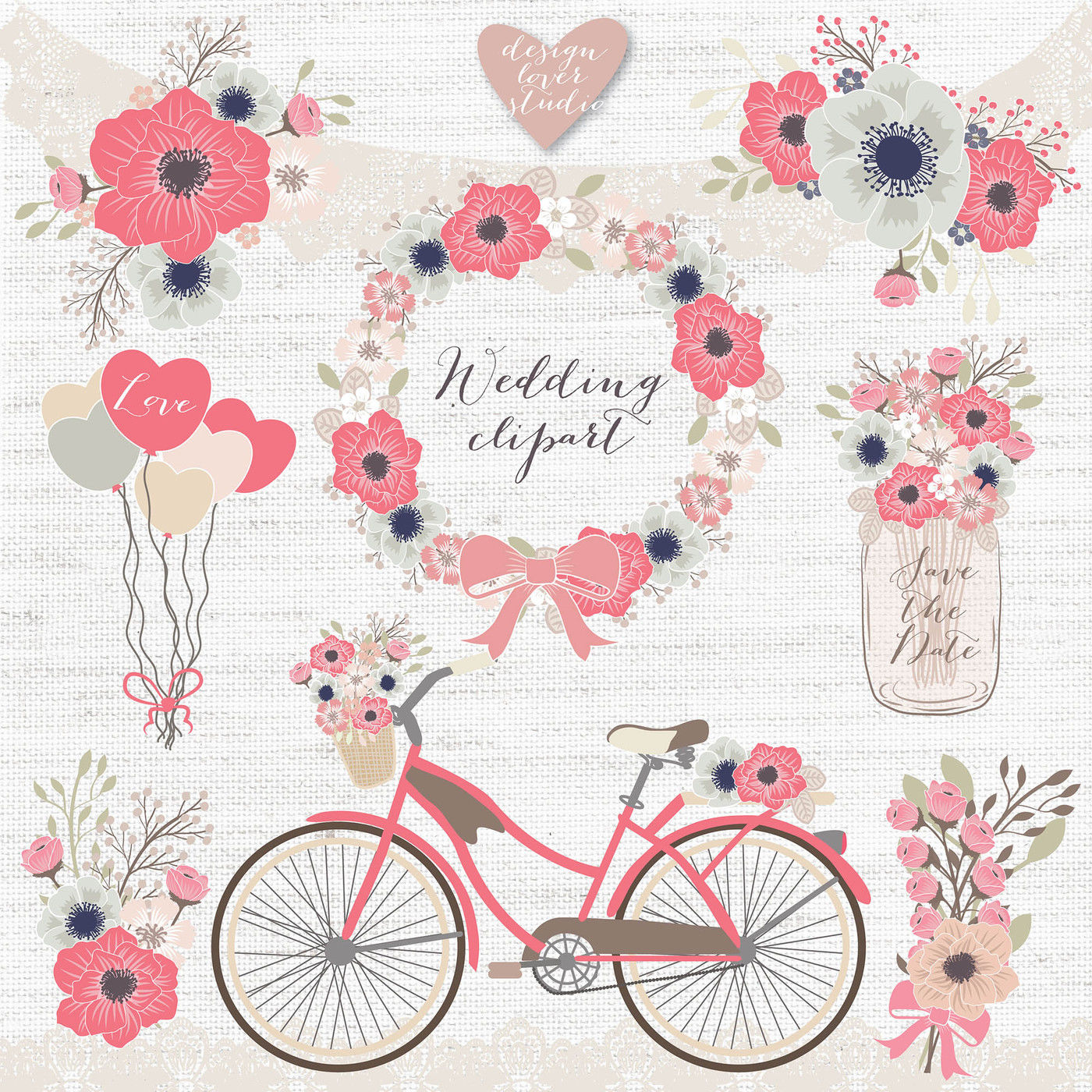 VECTOR Rustic wedding clipart, Bicycle Clipart, shabby chic ...