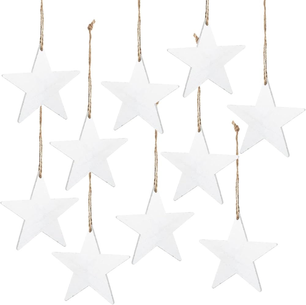 Logbuch-Verlag 10 White Wooden Stars, Shabby Chic, with String, Christmas  Pendant, Christmas Tree Ornament, Christmas Tree Pendant, Door Christmas ...
