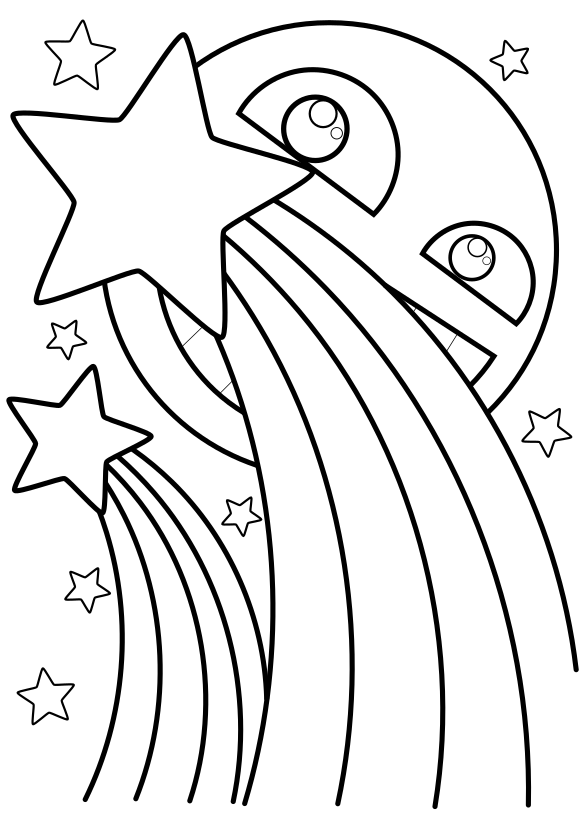 Shooting star and moon drawing for coloring page Free Printable ...