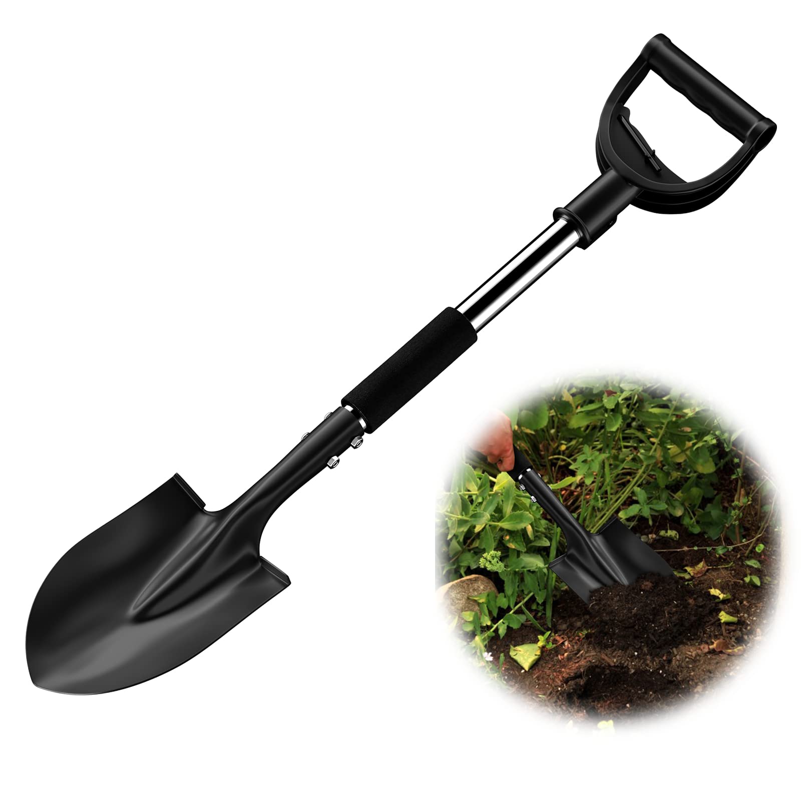 Garden Shovels for Digging, 78cm Small Shovel with Comfortable D Handle,  Black Spade Shovels for Camping, Edging, High Load Metal Compact Shovels,  ...