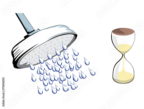 Cartoon illustration of shower head and a sand timer Stock ...