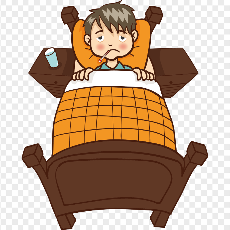 Cartoon Sick Boy Bed Fever Mouth Thermometer | Citypng