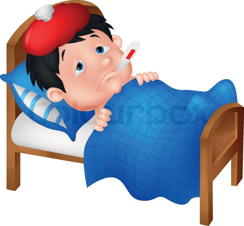 Vector illustration of Cartoon Sick boy lying in bed | Colourbox