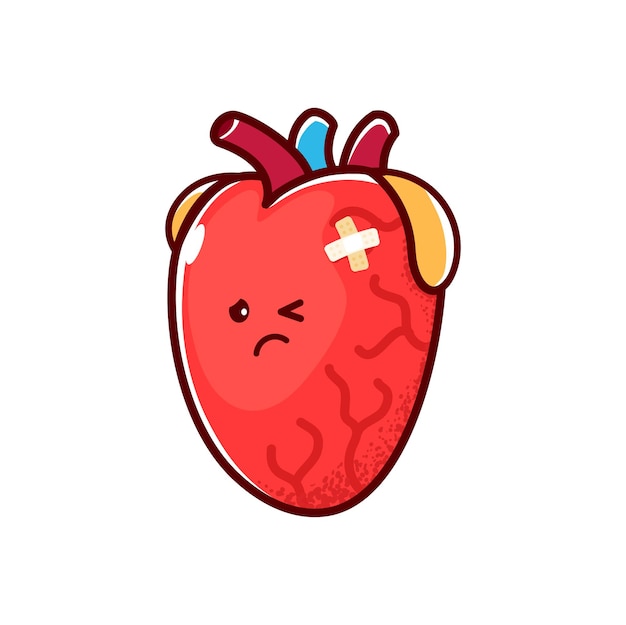 Premium Vector | Cartoon unhappy sick heart character sad heart