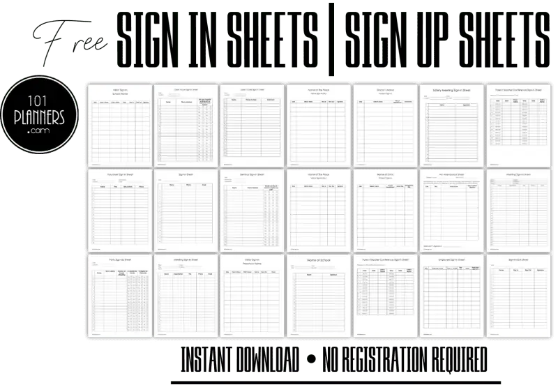 FREE Sign Up Sheet | Sign In Sheet | Instant Download