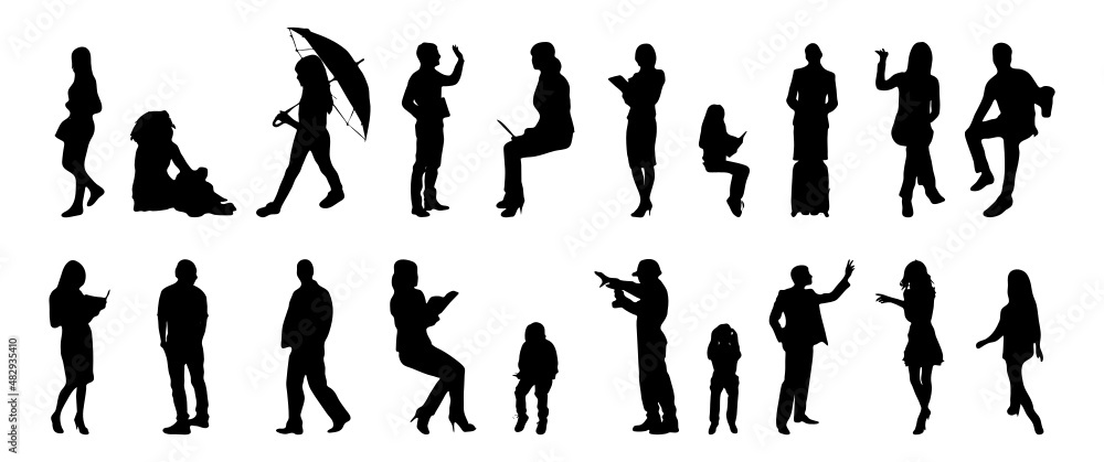 Vector illustration, Outline silhouettes of people, Contour ...