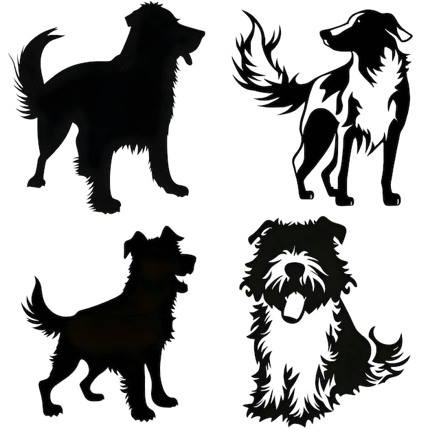 Black silhouette of dogs on white background | Premium AI ...