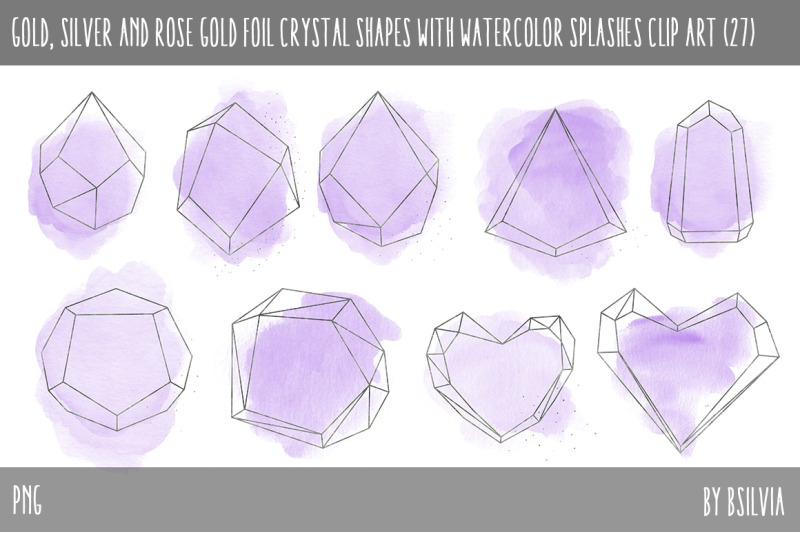 Gold, Silver and Rose Gold Crystals with Watercolor Splashes Clip ...