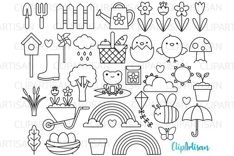 Spring Clipart, Springtime, Floral, Digital Stamps