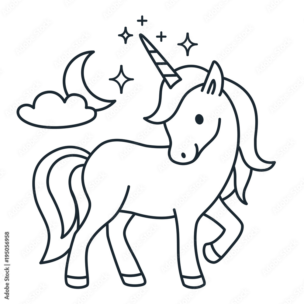 Cute unicorn simple cartoon vector coloring book illustration ...