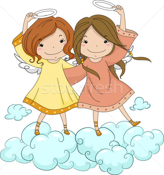 Angel Sisters Holding Their Halo vector illustration © lenm ...