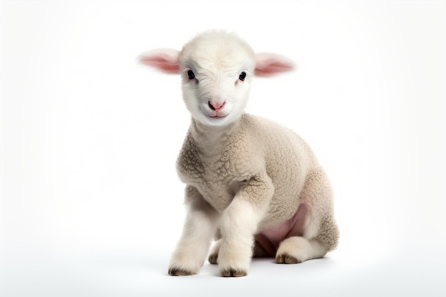Adorable Lamb Sitting Isolated on White Background Generative AI ...