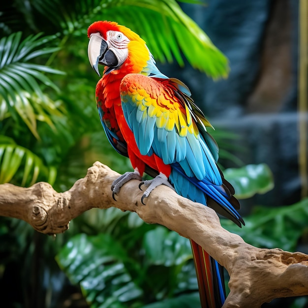 A parrot is sitting on a branch in a tropical setting | Premium AI ...