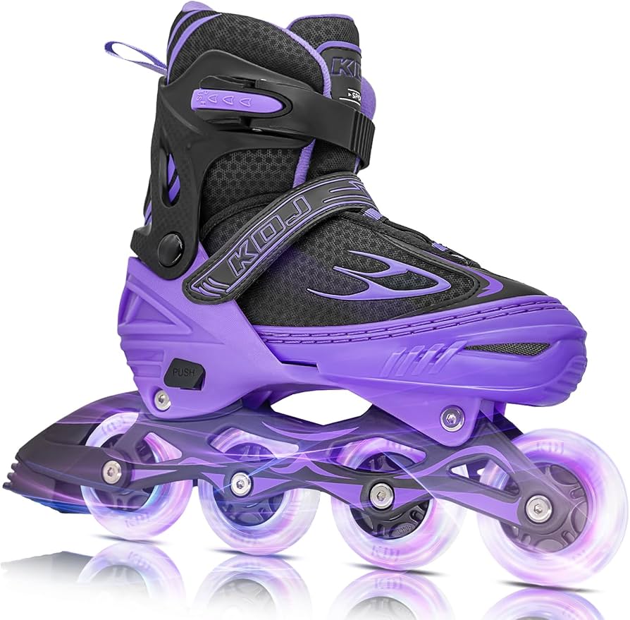 Inline Skates for Kids,Adjustable Roller Skates with 4 Illuminating Pu  Wheels, Outdoors Indoors Roller Skates for Kids Boys Girls Beginners  (Purple-F, ...