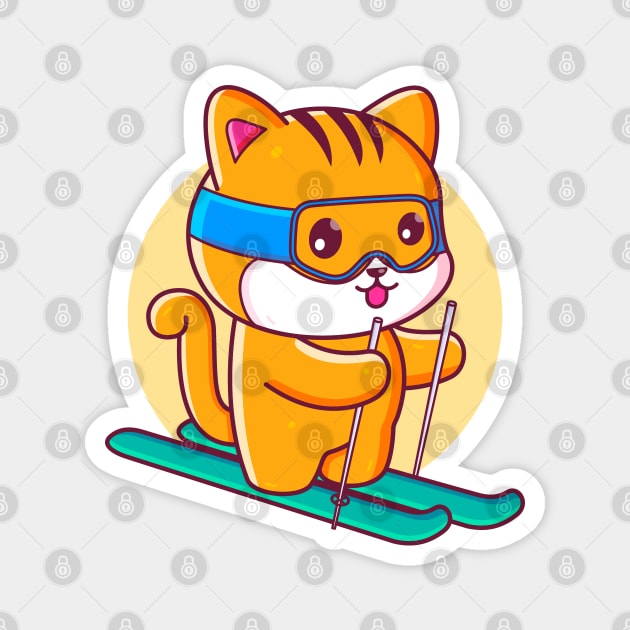 Cute Kawaii Cat Ski - Cat Ski - Magnet | TeePublic