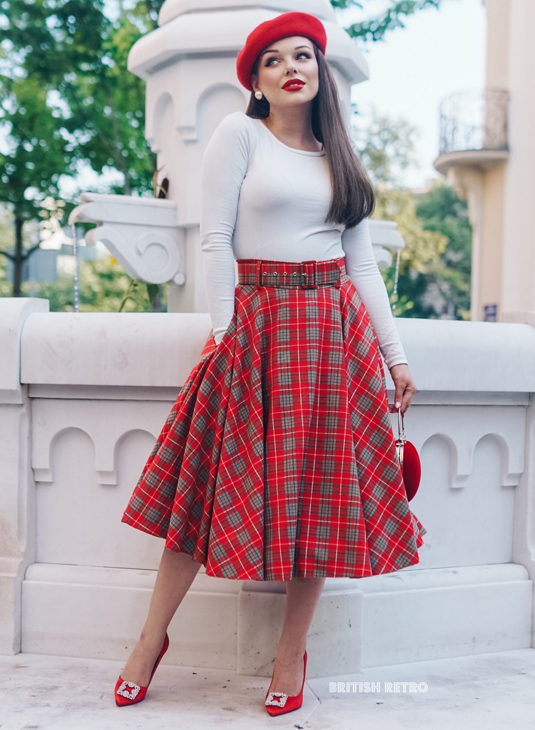 Red Tartan 50s Style Bonny Skirt With Pockets &amp; Matching Belt ...