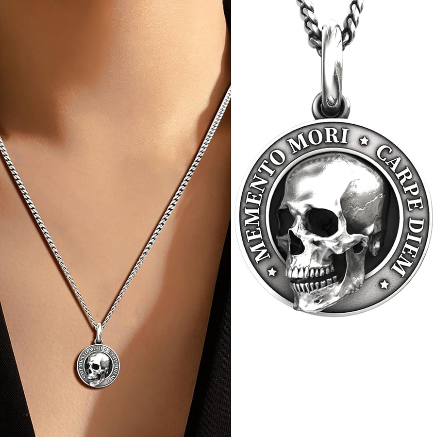 Herzkette Halskette Damen Skullss Anhänger Memento Mori Skullss Anhänger  Realistische festliche Halskette 3D-Effekt Silber Skullss für Männer  Anhänger ...