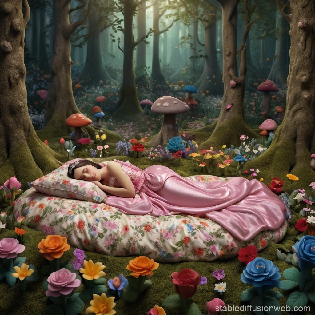 Sleeping Princess in the Forest | Stable Diffusion Online