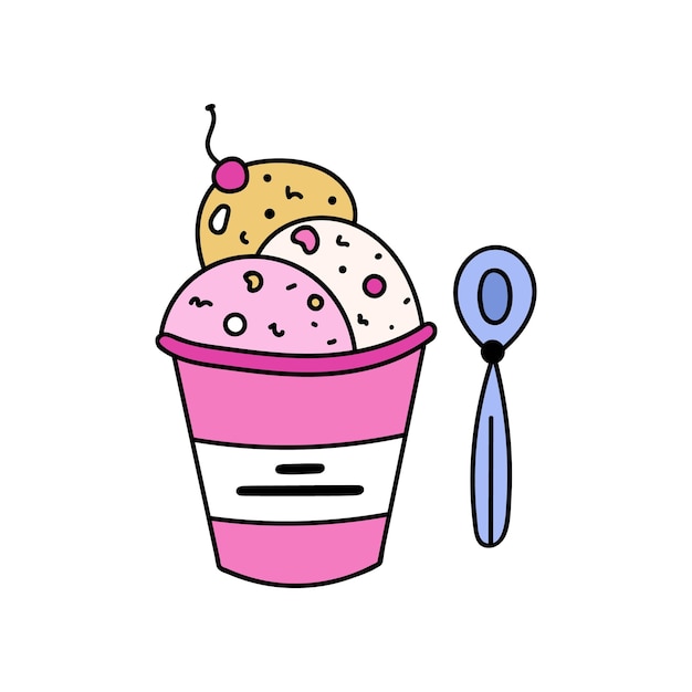 Premium Vector | Cute and funny ice cream in the cup with small ...