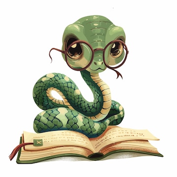 A green snake reading a book with a snake on the front | Premium ...