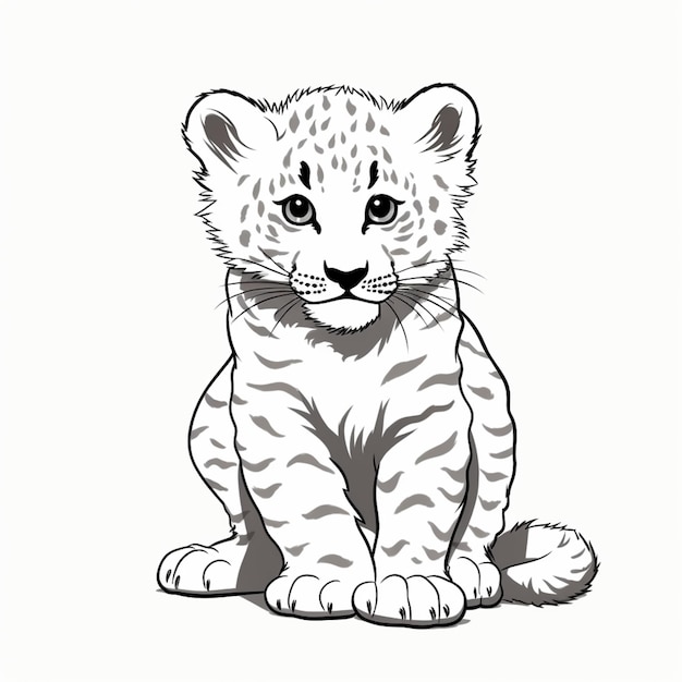 Coloring pages of a baby snow leopard sitting down generative ai ...