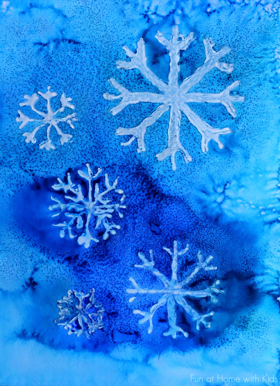 Winter Watercolor Resist Art with Free Printable Snowflake Template