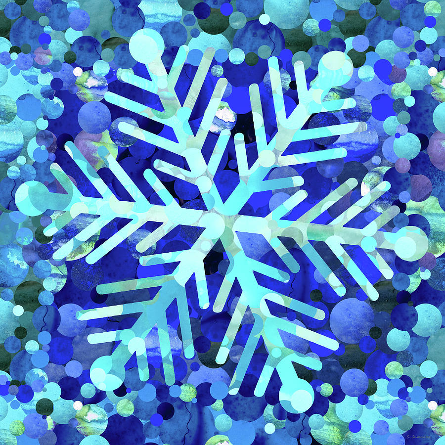 Big Snowflake - Blue Winter Art by Sharon Cummings