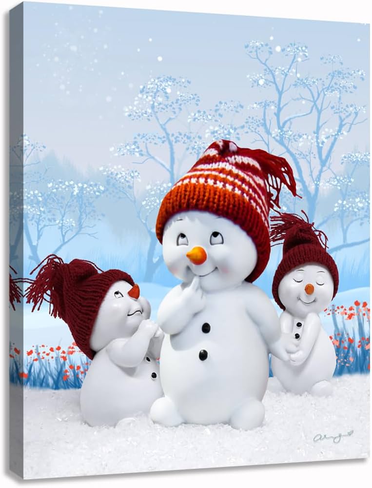 Amazon.com: Christmas Snowman Canvas Wall Art, Holiday Winter Snow ...
