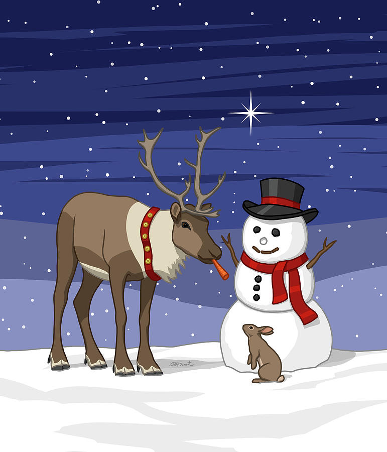 Santa Reindeer and Snowman by Crista Forest