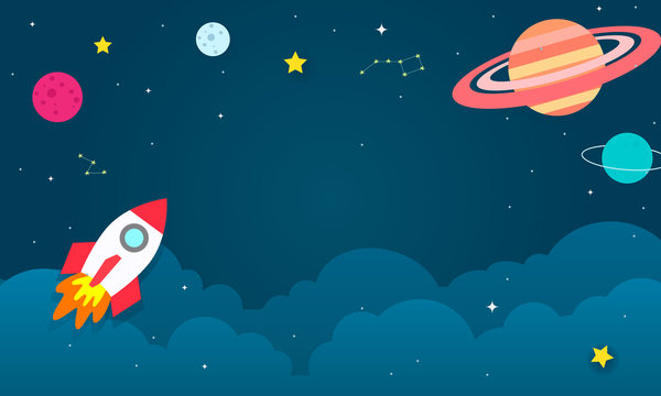 Outer Space Background vector illustration. Cosmos with spaceship ...