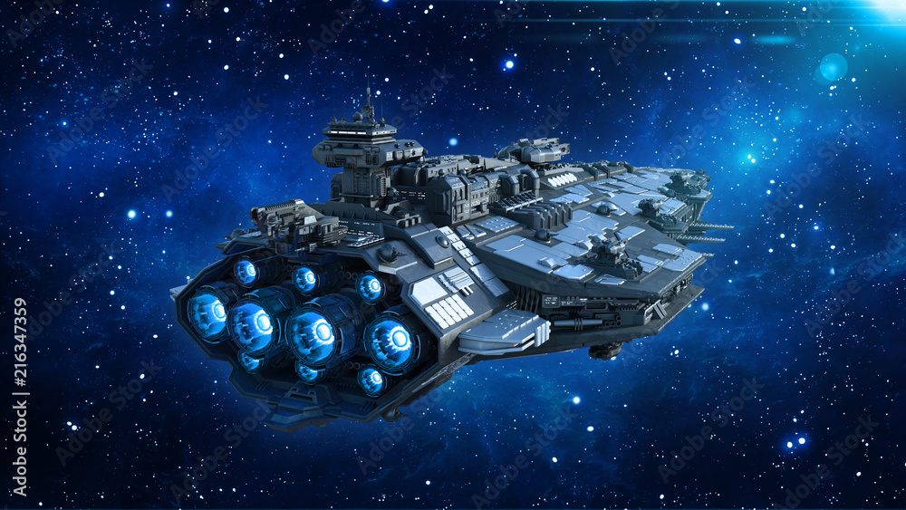 Alien spaceship in the Universe, spacecraft flying in deep space ...